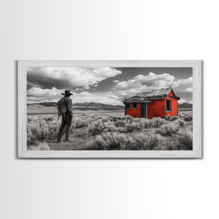 Cowboy Life, Red Shack, Desert Scene, American West, Canvas Print, Rustic Western Decor, Man Cave Wall Art, Adventure Aesthetic