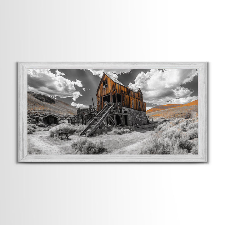 Desert Barn, Rustic Landscape, Western Vibes, Autumn Glow, Framed Canvas Print, Farmhouse Wall Art, Abandoned Homestead Photography