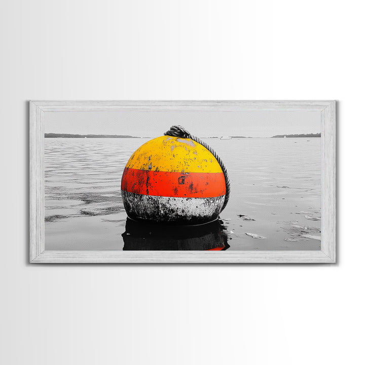 Buoy Pop, Marine Marker, Vibrant Sea, Nautical Life, Framed Canvas Print, Coastal Wall Art, Bathroom Decor, Bold Ocean Aesthetic