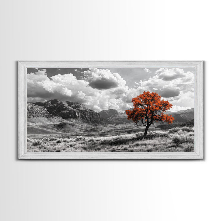 Autumn Tree Vista, Western Mountains Landscape, Vibrant Fall Decor, Dramatic Skies Canvas Print, Framed Canvas Print, Nature Wall Art