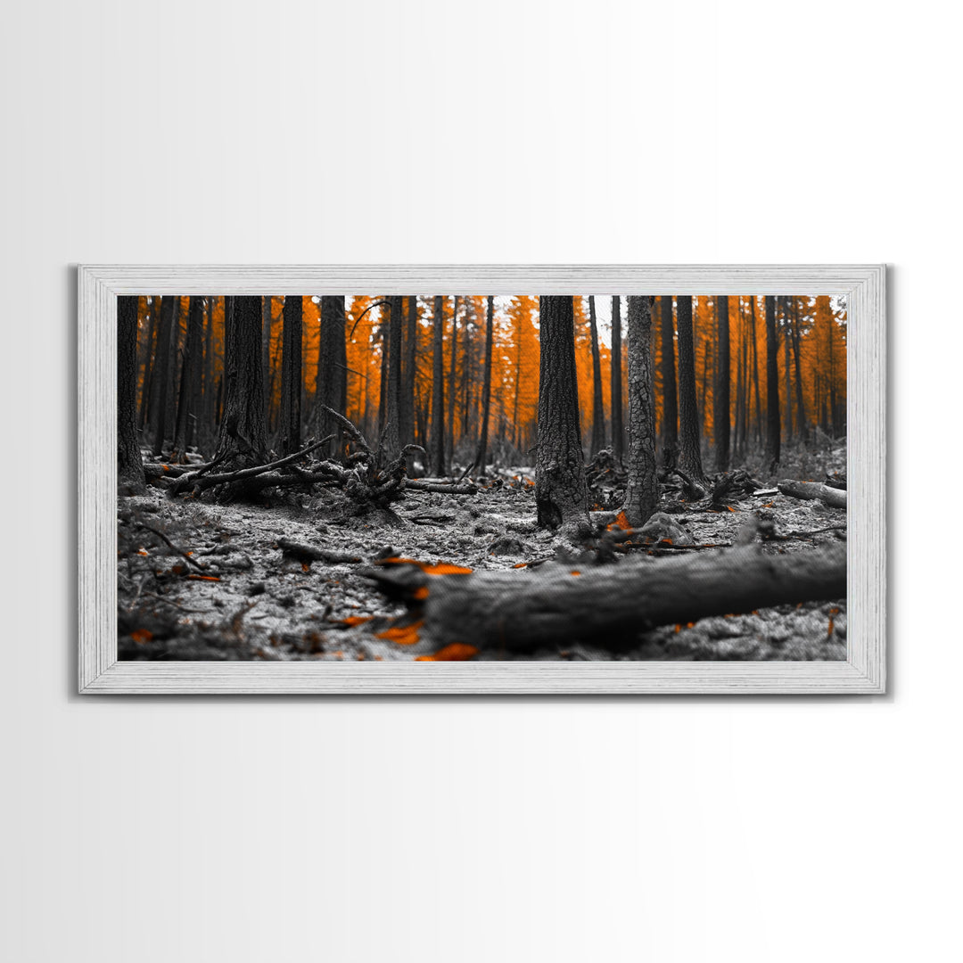 Autumn Forest Floor, Orange Leaves, Fall Nature Scene, Canvas Print, Rustic Wall Art, Cabin Decor, Moody Landscape Framed Canvas Print