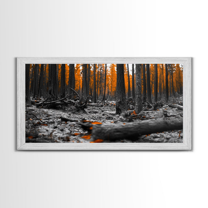 Autumn Forest Floor, Orange Leaves, Fall Nature Scene, Canvas Print, Rustic Wall Art, Cabin Decor, Moody Landscape Framed Canvas Print