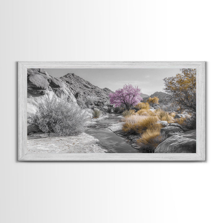 Desert Bloom, Surreal Landscape, Pink Tree, Earthy Desert Colors, Framed Canvas Print, Boho Living Room Wall Art, Southwestern Nature Scene