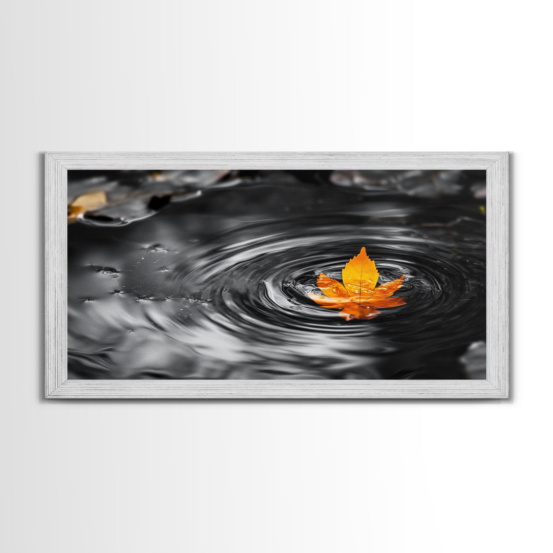 Autumn Leaf Ripple, Nature Zen Moment, Framed Canvas Print, Fall Wall Decor, Minimalist Art, Bathroom or Spa Wall Art, Peaceful Vibe