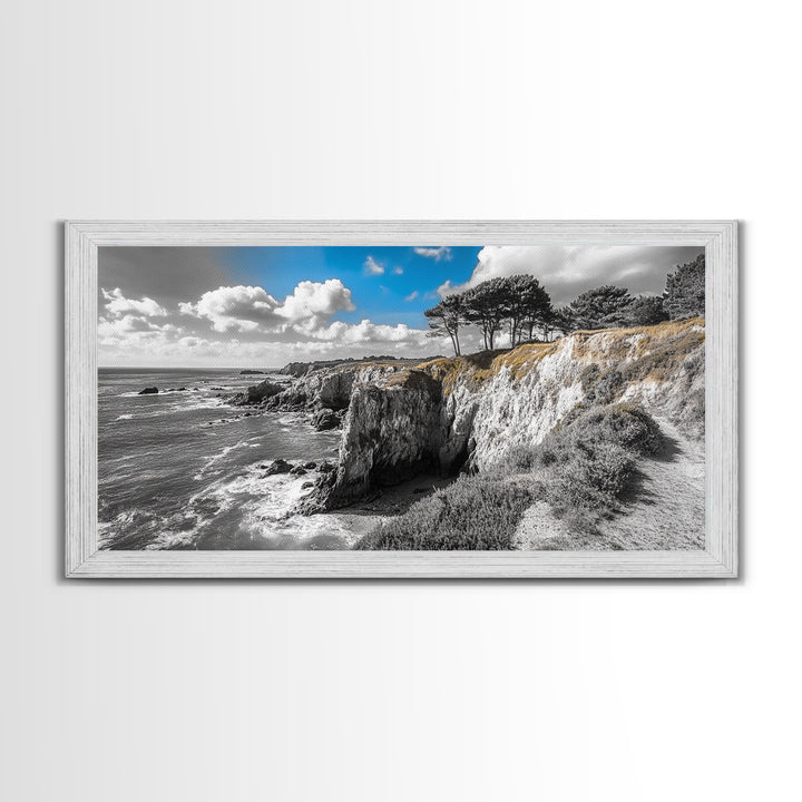 Coastal View, Cliffside Trees, Ocean Horizon, Nature Escape, Canvas Print perfect coastal wall art, minimalist home decor, bathroom art