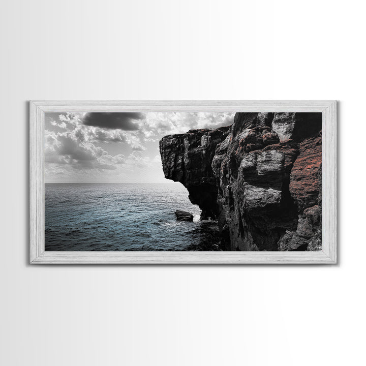 Cliff Edge, Ocean Drop, Moody Seascape, Dramatic Rock Face, Canvas Print modern landscape art, monochrome minimalist decor, bedroom wall art