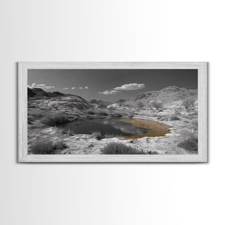 Desert Pool, Yellow Reflection, Desert Hills, Framed Canvas Print, Minimalist Nature Art, Neutral Home Decor, Modern Office Wall Art
