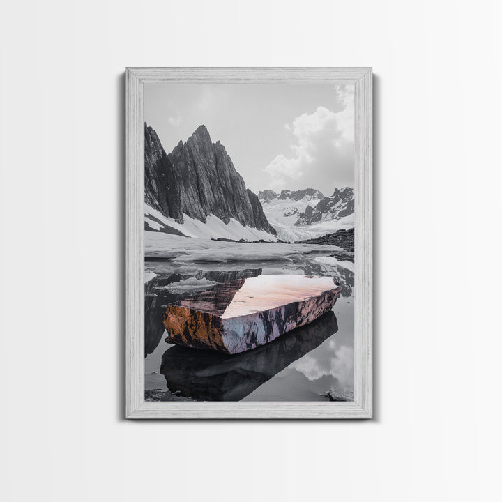 Glacial Rock, Abstract Ice Reflection, Surreal Landscape, Canvas Print, Nature Photography, Minimalist Winter Wall Art, Modern Decor
