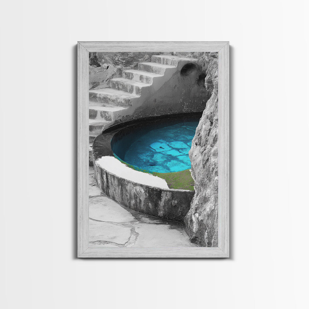Blue Spring, Natural Oasis, Stone Pool, Canvas Print, Spa Bathroom Wall Art, Tranquil Escape, Minimalist Water Photography, Zen Vibes