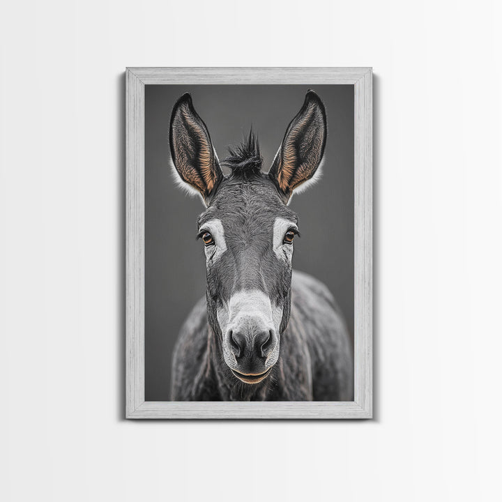 Donkey Close-Up, Rustic Farm Animal, Black and White Portrait, Canvas Print, Farmhouse Kitchen Art, Country Animal Wall Decor
