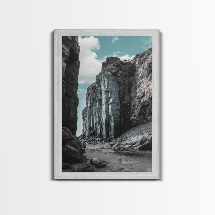 Canyon Rocks, Earth Tones, Cliff Path, Scenic Sky, Framed Canvas Print modern rustic art, desert wall decor, hallway landscape canvas