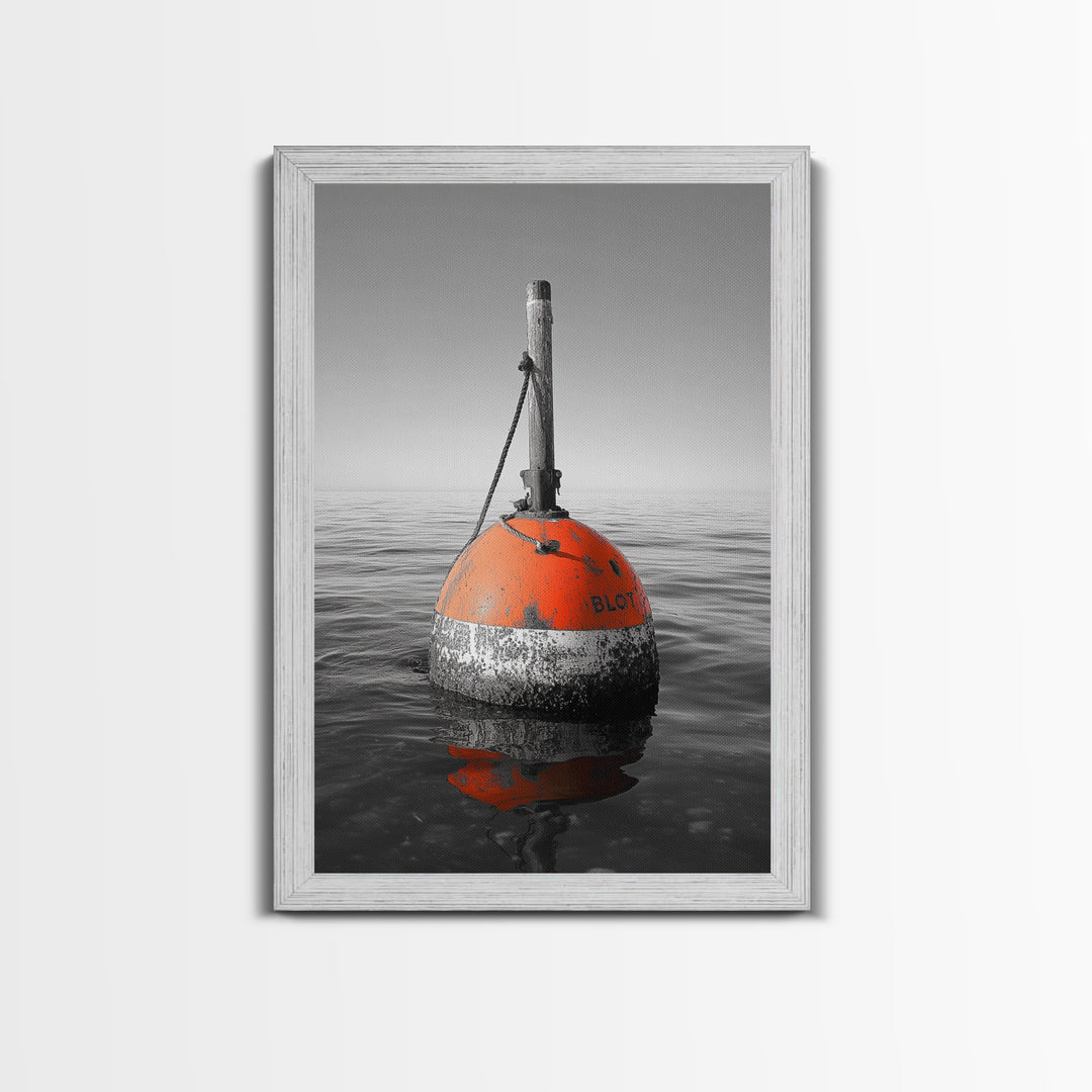 Ocean Buoy, Red Marker, Maritime Minimalism, Canvas Print, Coastal Bathroom Art, Nautical Wall Decor, Marine Industrial Aesthetic