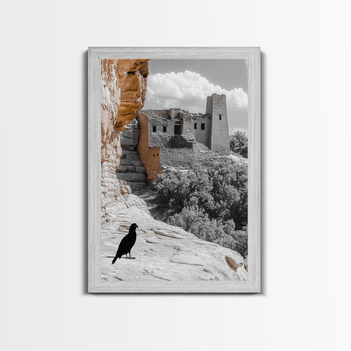 Desert Ruins, Black Bird, Ancient Architecture, Canvas Print, Historical Wall Art, Southwestern Decor, Moody Earth Tones, Living Room Art