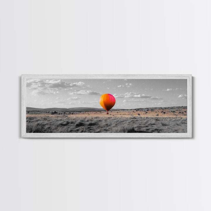 Hot Air Balloon, Colorful Sky, Open Field, Adventure Art, Framed Canvas Print, Whimsical Decor, Playroom Wall Art, Travel Theme