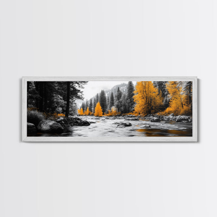 River Flow, Autumn Forest, Mountain Pines, Golden Trees, Canvas Print, Fall Decor, Nature Lover Gift, Rustic Wall Art, Boho Wall Art