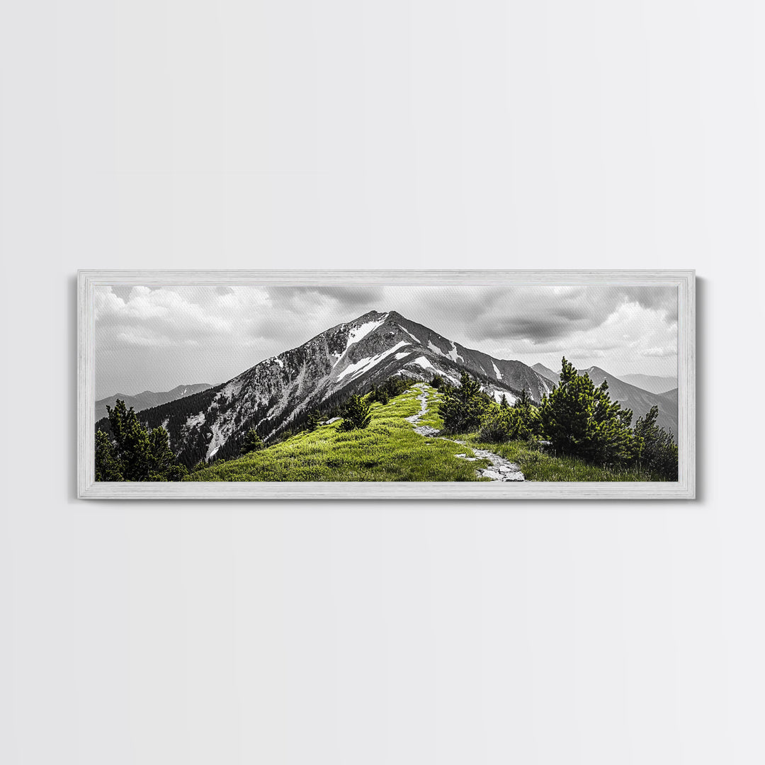 Mountain Hike Path, Scenic Peak Trail, Nature Landscape, Framed Canvas Print, Modern Cabin Decor, Adventure Wall Art, Minimalist Style