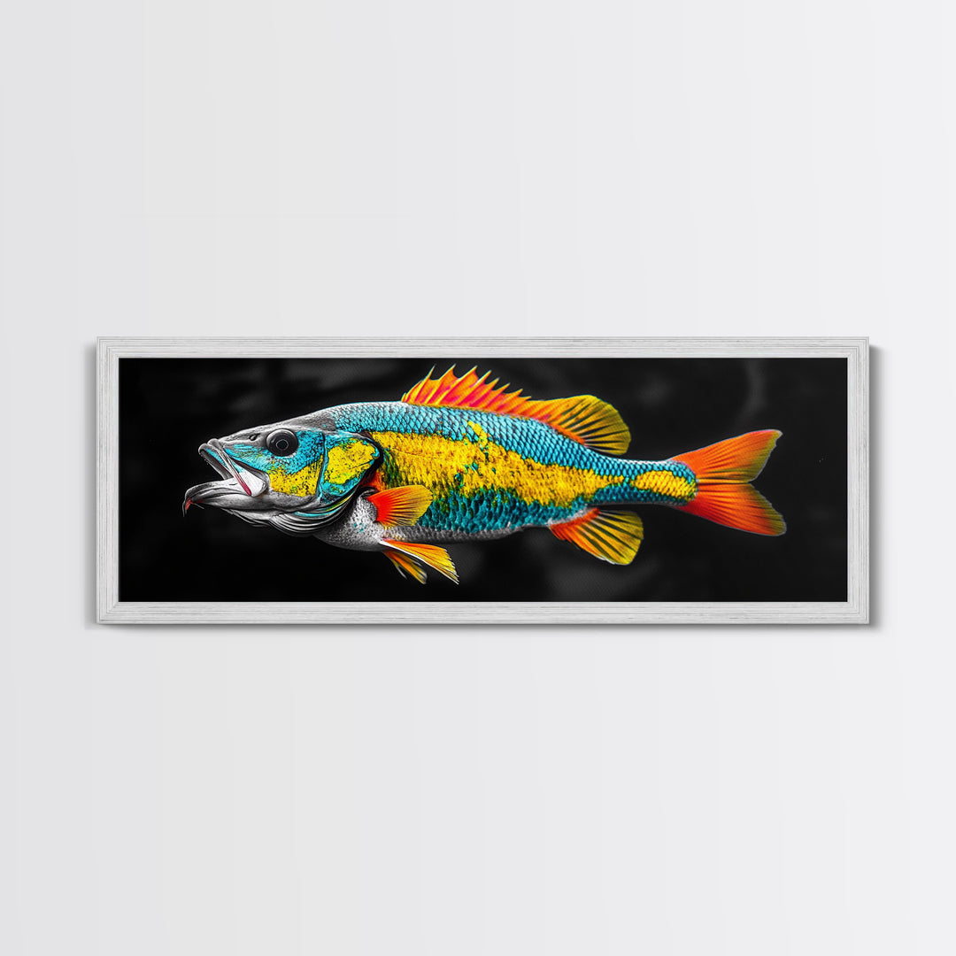 Tropical Fish, Vibrant Colors, Bold Sea Life, Black Background, Framed Canvas Print, Kitchen Wall Art, Modern Coastal Art