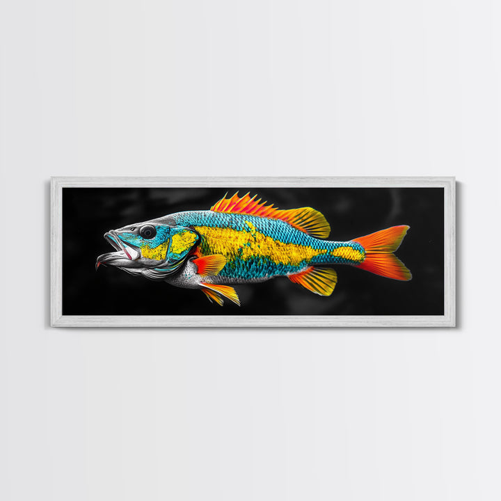 Tropical Fish, Vibrant Colors, Bold Sea Life, Black Background, Framed Canvas Print, Kitchen Wall Art, Modern Coastal Art