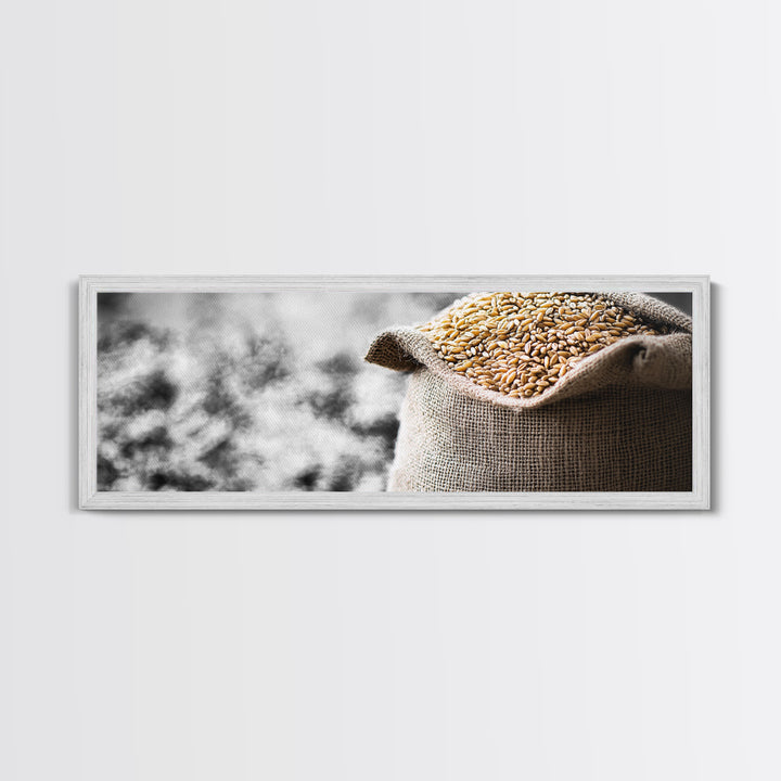 Sack of Grain, Rustic Harvest Scene, Farmhouse Kitchen Art, Framed Canvas Print, Country Style, Kitchen Wall Art, Rustic Decor