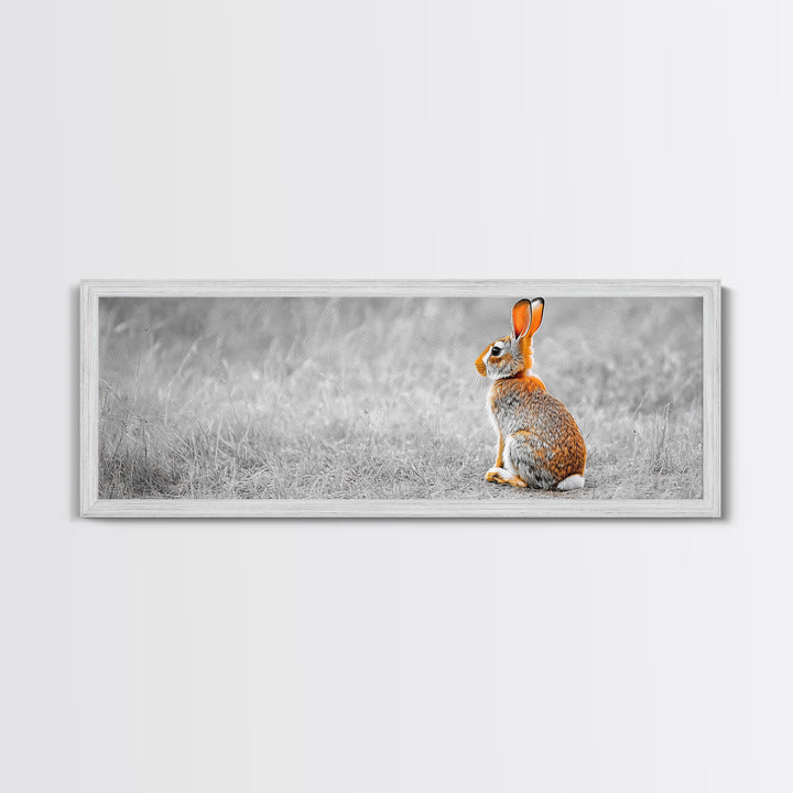 Orange Rabbit, Grass Field, Whimsical Nature, Framed Canvas Print, kids room wall art, nursery animal print, neutral nursery, woodland boho