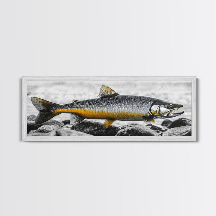 Golden Trout, River Rocks, Fishing Moment, Canvas Print, rustic lakehouse decor, angler gift wall art, fish print, cabin lodge artwork
