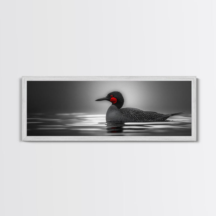 Red-Eyed Loon, Waterbird, Monochrome Beauty, Wildlife Portrait, Framed Canvas Print, Cabin Wall Art, Bird Lover Gift, Nature Photography