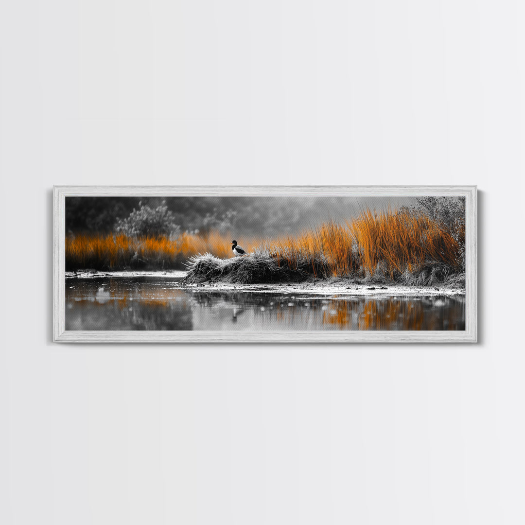 Autumn Marsh Scene, Duck Reflection, Moody Landscape, Canvas Print, Fall nature wall art, rustic home decor, cabin wall print
