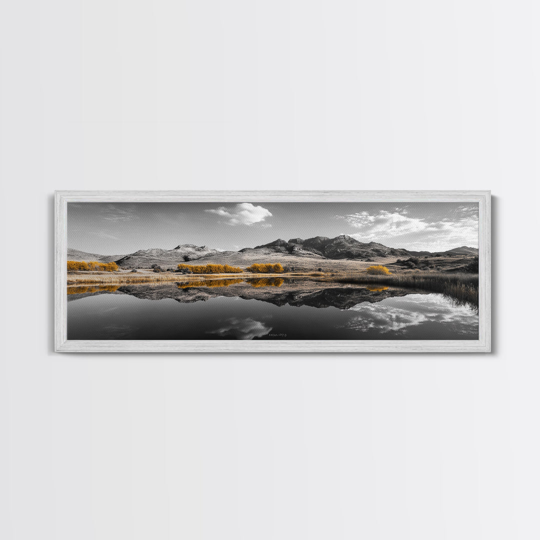 Yellow Trees, Mirror Lake, Majestic Mountains, Canvas Print, Fall Wall Art, Nature Photography, Peaceful Landscape Decor