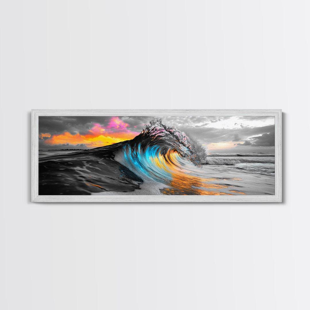 Wave Photography, Color Splash, Sunset Sea, Surf Art, Framed Canvas Print, Beach House Decor, Coastal Vibes, Modern Ocean Wall Art