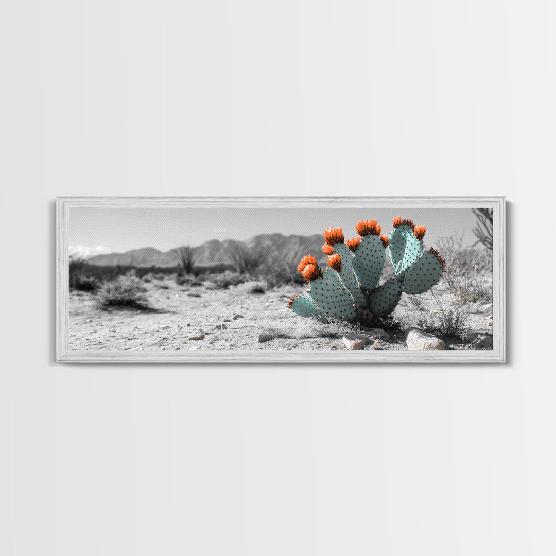 Cactus Garden, Desert Life, Orange Bloom, Nature Vibes, Framed Canvas Print, Rustic Wall Art, Boho Decor, Office Botanical Accent