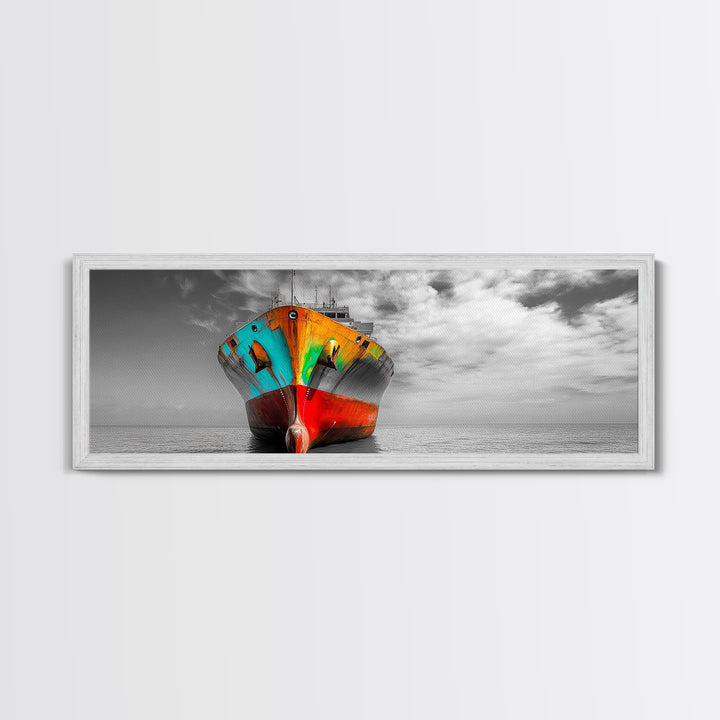 Colorful Ship, Rusty Boat, Ocean Photography, Seascape Wall Art, Framed Canvas Print, Coastal Decor, Nautical Theme, Man Cave Style
