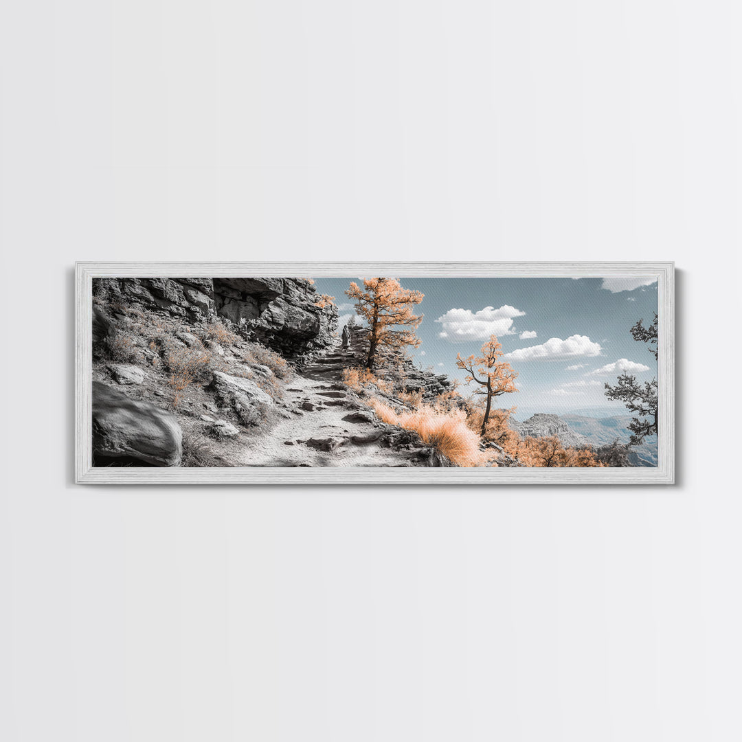 Canyon Hike, Autumn Pathway, Orange Foliage, Rocky Trail, Framed Canvas Print, Nature Adventure Wall Art, Boho Fall Home Decor