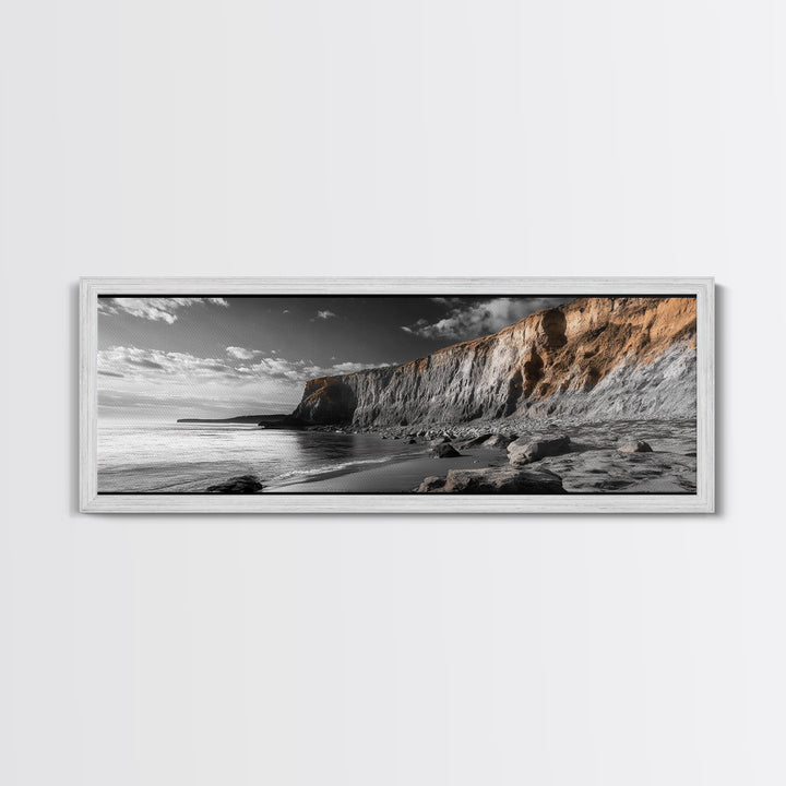 Coastal Cliffs Sunset, Rugged Shoreline Scene, Seaside Beauty, Framed Canvas Print, Earth Tone Art, Living Room Decor, Nature Wall Art