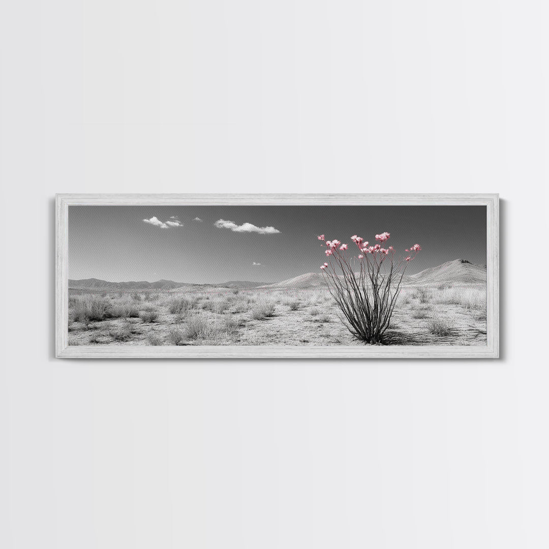 Desert Bloom Flowers, Pink Wildflower Landscape, Nature Wall Art, Framed Canvas Print, Boho Decor, Feminine Desert Bedroom Aesthetic