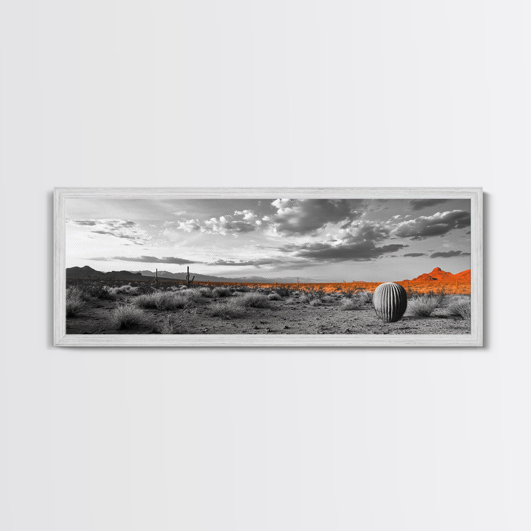 Arizona Desert Cactus, Orange Sunset Landscape, Saguaro Art, Framed Canvas Print, Western Wall Decor, Rustic Living Room Accent