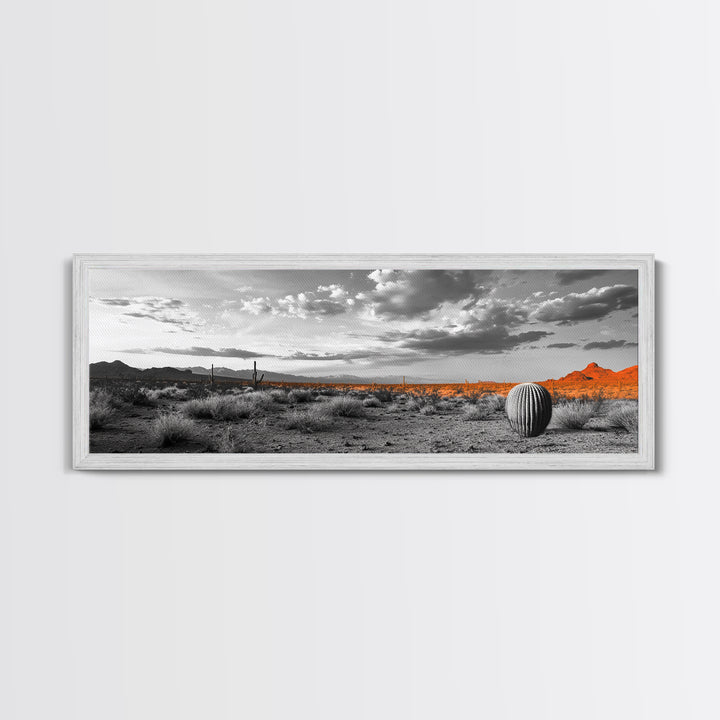 Arizona Desert Cactus, Orange Sunset Landscape, Saguaro Art, Framed Canvas Print, Western Wall Decor, Rustic Living Room Accent