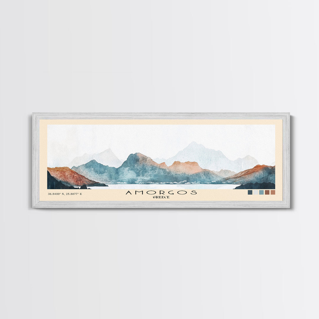 Amorgos, Greece Watercolor Print, Vacation Gift, Greece Wall Art, Beach Painting, Beach Decor, Large Wall Art, Wood Frame Art