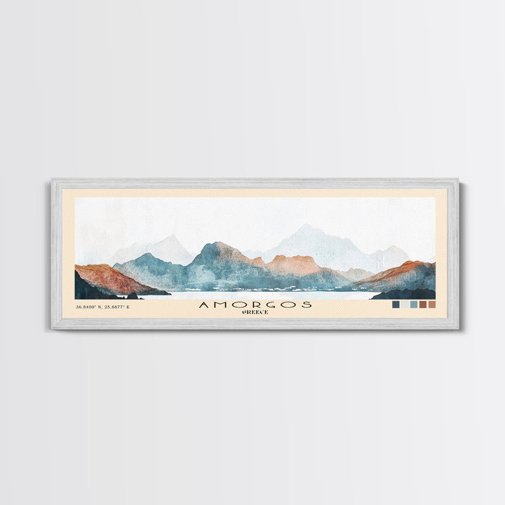 Amorgos, Greece Watercolor Print, Vacation Gift, Greece Wall Art, Beach Painting, Beach Decor, Large Wall Art, Wood Frame Art