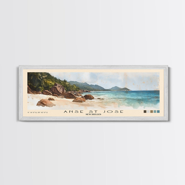 Anse St Jose, Seychelles Watercolor Beach Print, Vacation Gift, Seychelles Wall Art, Beach Painting, Beach Decor, Beach Painting
