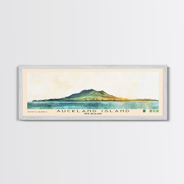 Auckland Island, New Zealand Watercolor Print, Vacation Gift, New Zealand Wall Art, Beach Painting, Beach Decor, Large Wall Art, Wood Frame Art