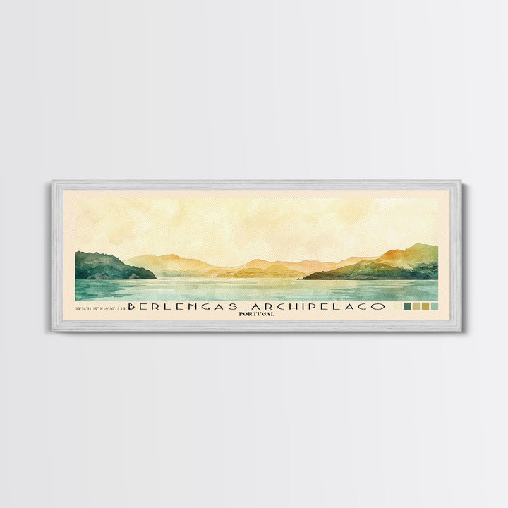 Berlengas Archipelago, Portugal Watercolor Print, Vacation Gift, Portugal Wall Art, Beach Painting, Beach Decor, Large Wall Art, Wood Frame Art