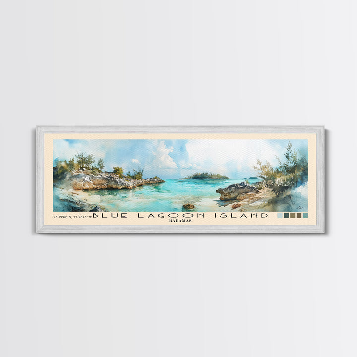 Blue Lagoon Island, Bahamas Watercolor Print, Vacation Gift, Bahamas Wall Art, Beach Painting, Beach Decor, Large Wall Art, Wood Frame Art