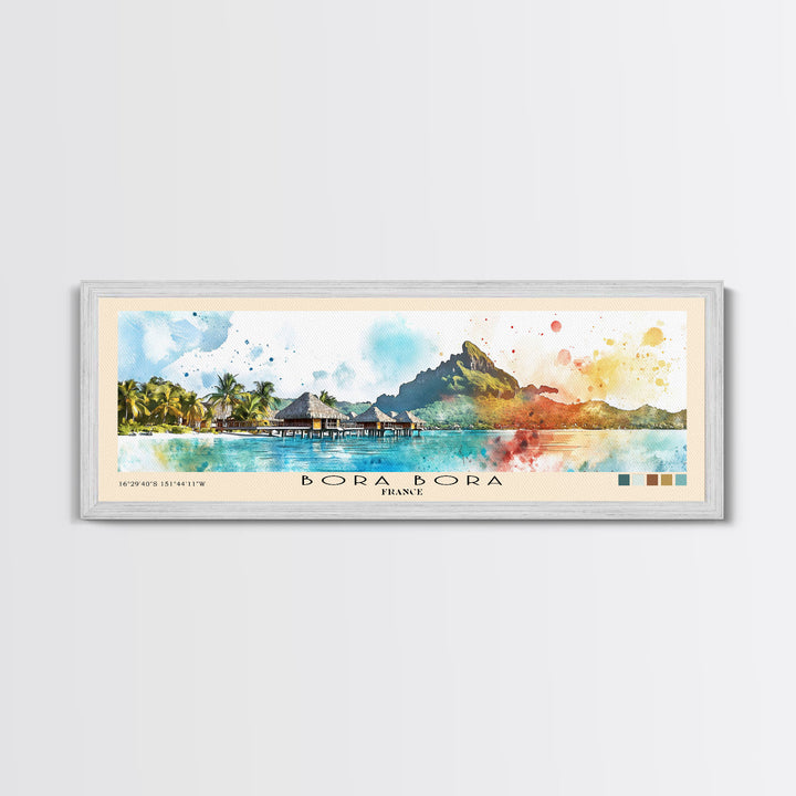 Bora Bora, France Watercolor Beach Print, Vacation Gift, France Wall Art, Framed Canvas Print, Framed Beach Painting