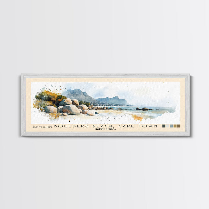Boulders Beach, Cape Town, South Africa Watercolor Print, Vacation Gift, South Africa Wall Art, Beach Painting, Beach Decor, Large Wall Art, Wood Frame Art