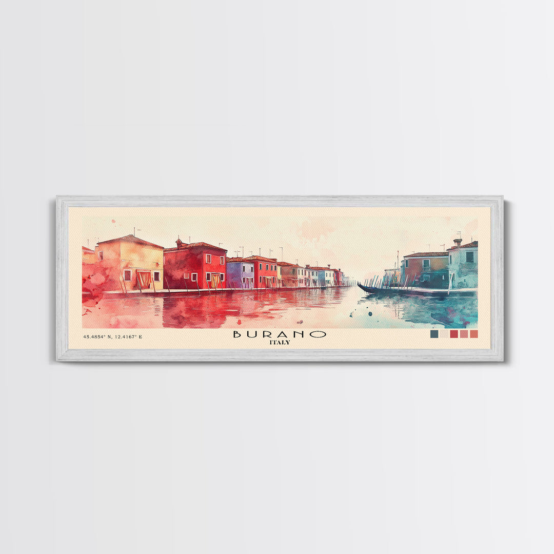 Burano, Italy Watercolor Print, Vacation Gift, Italy Wall Art, Beach Painting, Beach Decor, Large Wall Art, Wood Frame Art