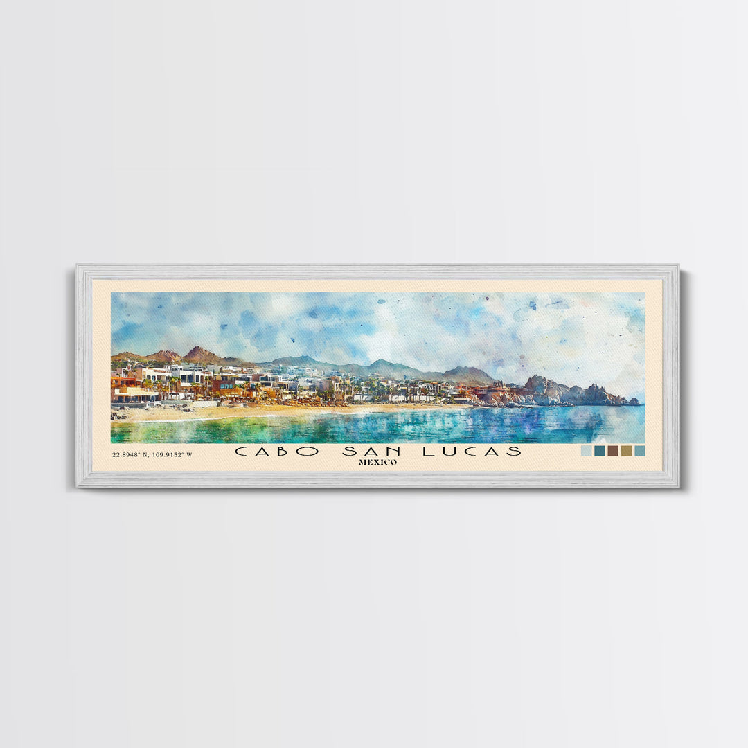 Cabo San Lucas, Mexico Watercolor Print, Vacation Gift, Mexico Wall Art, Beach Painting, Beach Decor, Large Wall Art, Wood Frame Art