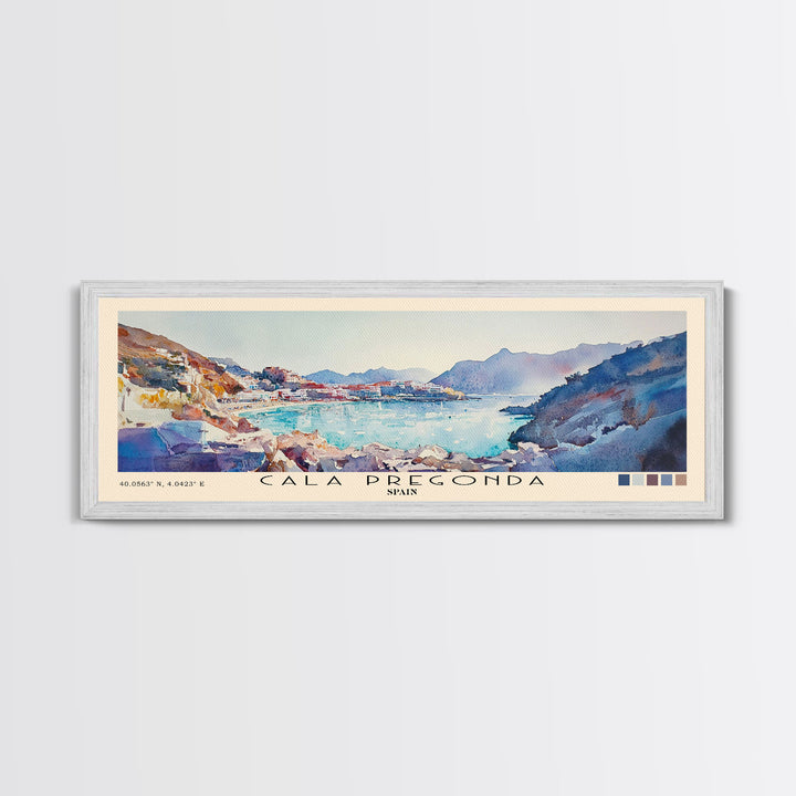 Cala Pregonda, Spain Watercolor Print, Vacation Gift, Spain Wall Art, Beach Painting, Beach Decor, Large Wall Art, Wood Frame Art