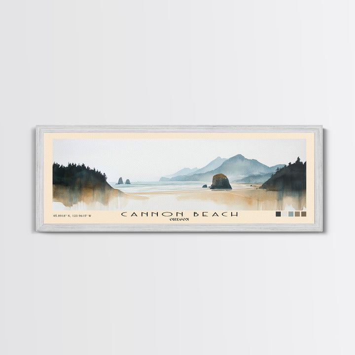 Cannon Beach, Oregon Watercolor Beach Print, Vacation Gift, Oregon Wall Art, Framed Canvas Print, Framed Beach Painting