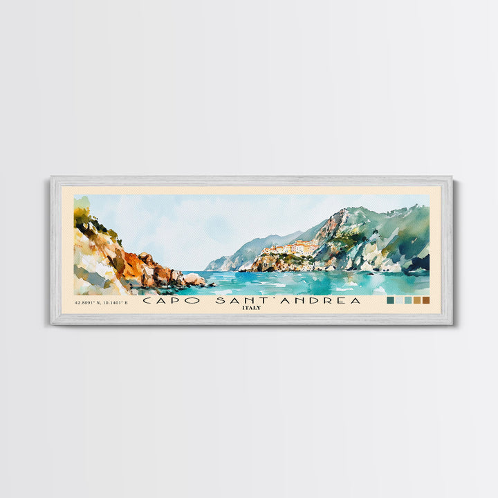 Capo Sant’Andrea, Italy Watercolor Print, Vacation Gift, Italy Wall Art, Beach Painting, Beach Decor, Beach Or Lakehouse Art