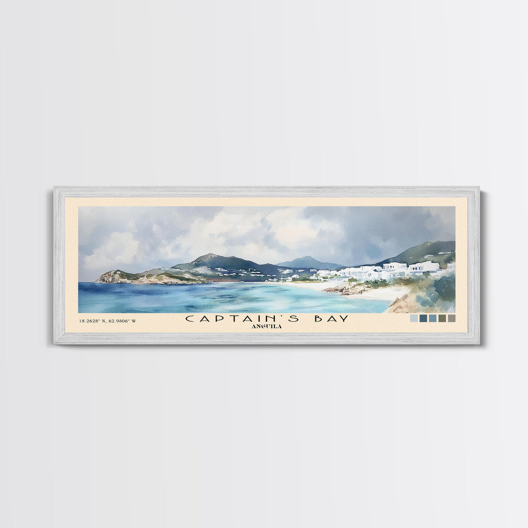 Captain's Bay, Anguila Watercolor Print, Vacation Gift, Anguila Wall Art, Beach Painting, Beach Decor, Large Wall Art, Wood Frame Art